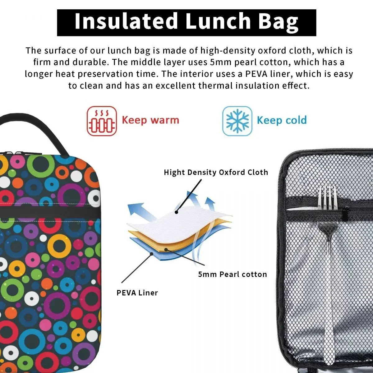 Colorful Seamless Pattern With Circles Insulated Lunch Bags Women Abstract Geometric Pattern Portable Thermal Cooler Bento Box image 4