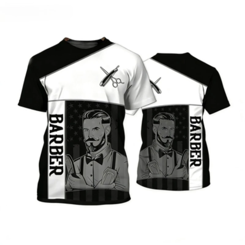 Fashion Barber Round Neck Short Sleeved Casual Street Role-playing Hairstylist T-shirt image 4