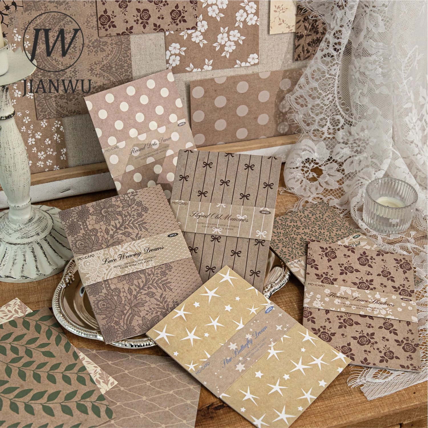 JIANWU Paper Shadow Series Vintage Lace Flower Landscape Collage Scrapbooking Material Paper Creative Junk Journal Stationery