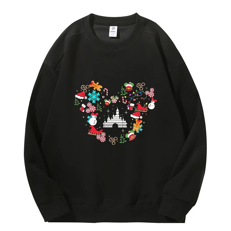 Disney Mickey Mouse Adult Sweatshirt Anime Cartoon Christmas Print Pullover Kawaii Winter Casual Warm Tops Cute Birthday Gifts