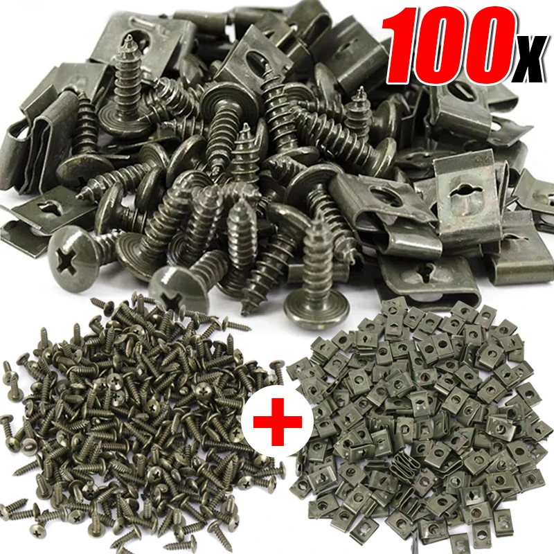 Mixed Car Motorcycle Self-tapping Screw Fastener U-Type Clips with Screws Anti-rust Protection Clip Buckle Iron Sheet Wholesale