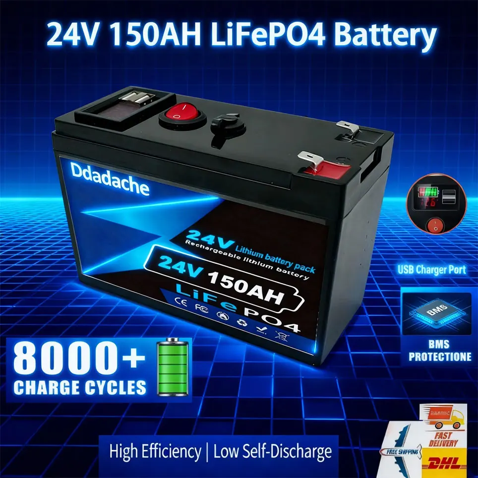 Batterie au lithium à cycle élevé 🤼 Batterie LiFePO4 24V150Ah à décharge profonde 🤼 ‍ ♂️ Batterie au phosphate de fer, idéale pour l'énergie solaire hors réseau, le camping et les camping-cars