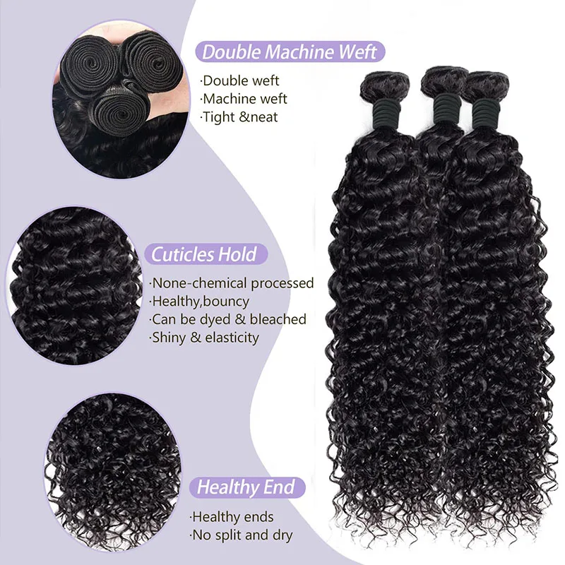 Water Wave 1/3/4 Bundles Human Hair 10A 12A Brazilian Virgin Human Hair Bundles Natural Black Color Wet and Wavy Hair Extensions