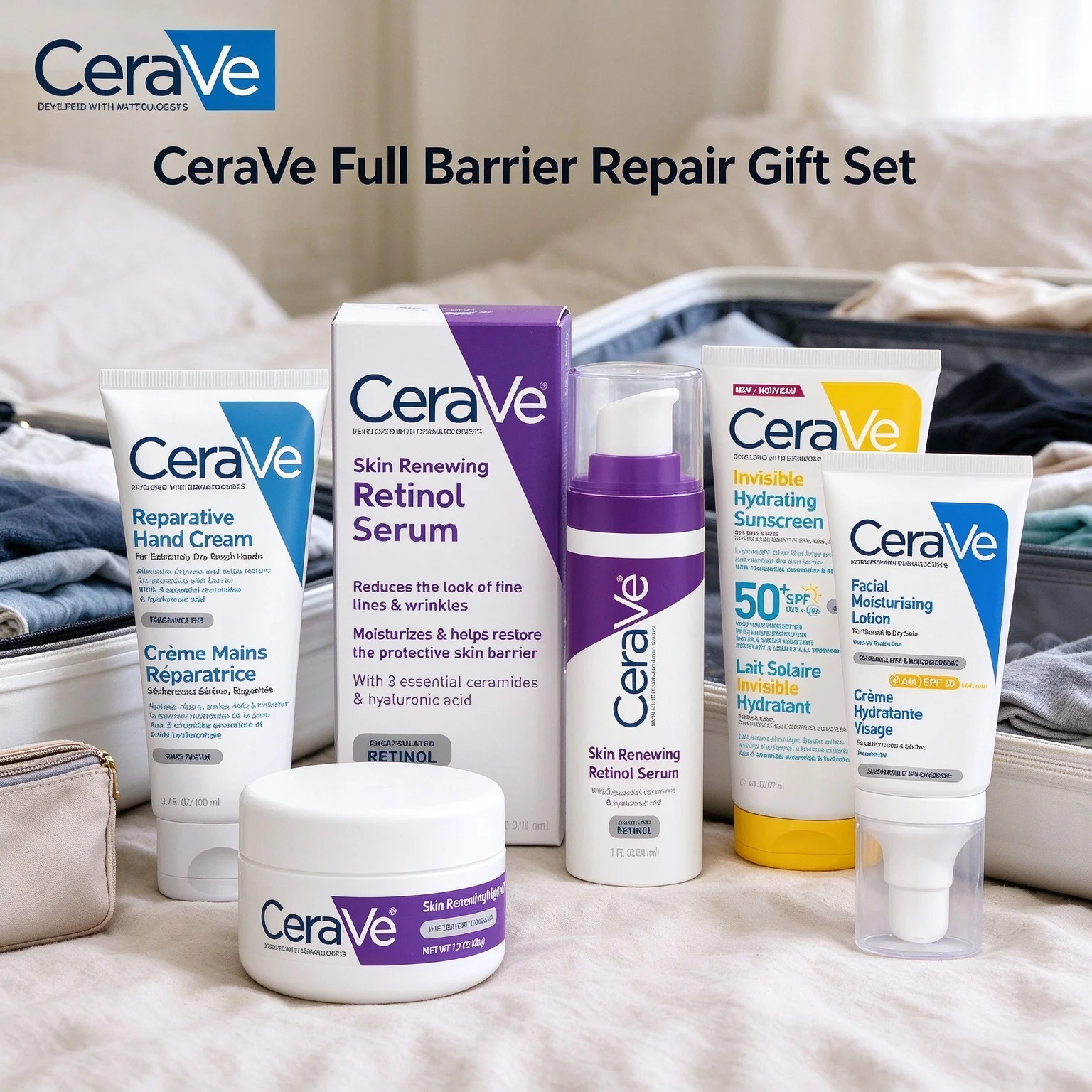 CeraVe 5 in1 Skincare Bundle Hand Cream+Retinol Serum+Night Cream+SPF50 Sunscreen+AM Lotion For Daily Skincare Enthusiasts