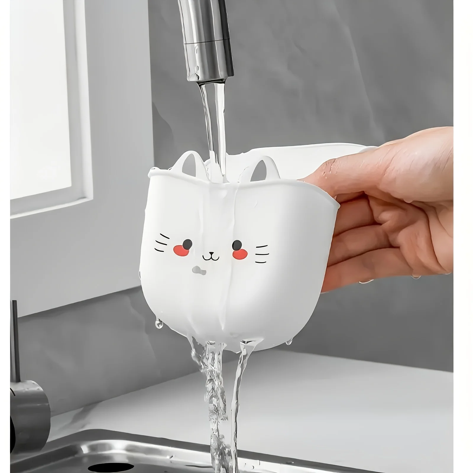 Cartoon Cat Basket Soft Buckle Faucet Sponge Bracket Silicone Sink Hanging Kitchen Dish Sink Storage Bag Drain Hanging Bag