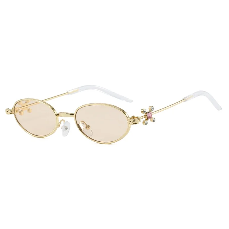 

Ins New Retro Oval Women Sunglasses Y2K High End Diamond Inlaid Frame Design Steam Punk Men Casual Versatile Sun Glasses UV400