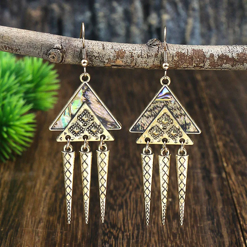 Vintage Ethnic Style Hollow Water Drop Pendant Earrings for Women Long Antique Silver Color Elegant Earring Jhumka Jewelry