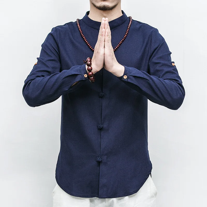 

Men's Shirts Linen Chinese Clothes Tang Suit Casual Long Sleeve Slim Fit Male Chemise Homme Cotton Shirt Men's Clothing Dress