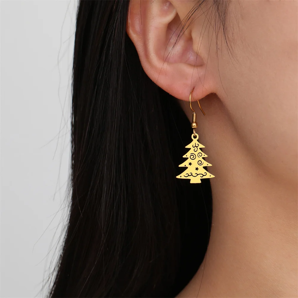 Stainless Steel Earrings Christmas Tree Pendants Dangle Earrings Trendy Charms Earrings For Women Girls Jewelry Christmas Gifts