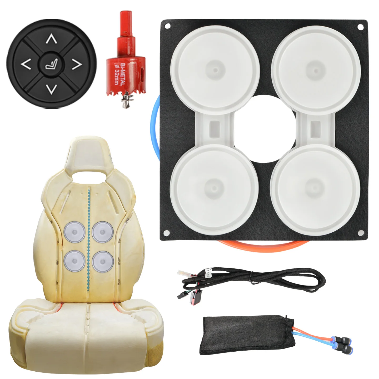 

Универсальный встроенный пневматический массажный комплект для автомобильного сиденья 12В, 4-точечная система массажа с воздушными подушками TPU для поддержки поясницы