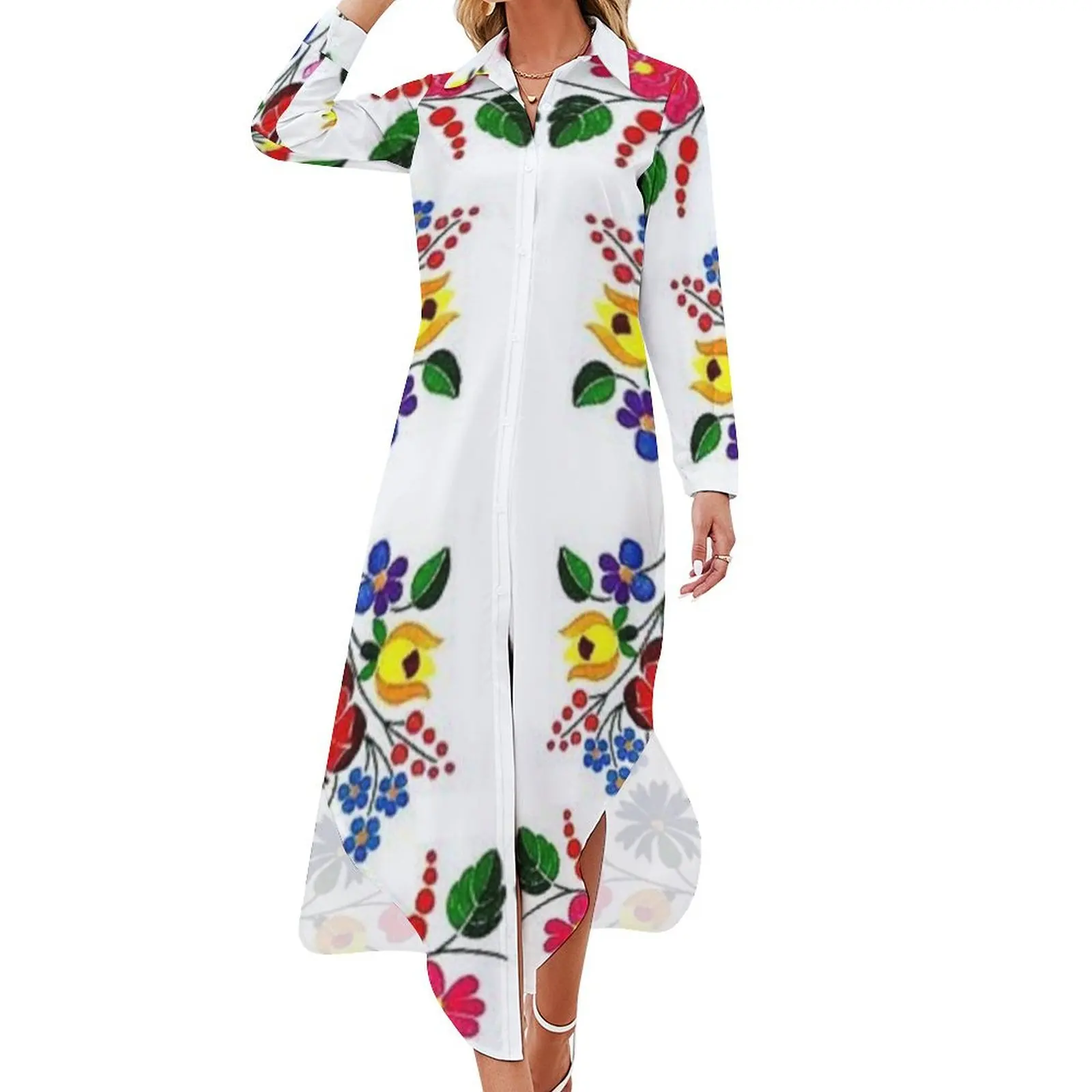 kalocsai Long Sleeved Shirt Dress women's evening dress 2024 Women's summer suit