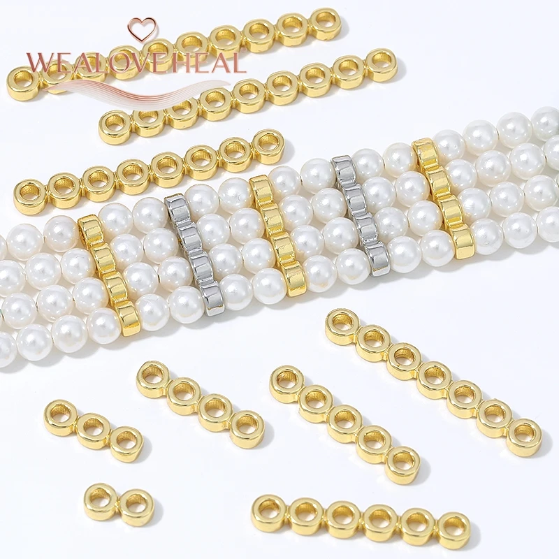 18K vergoldete Messing-Flachperlenverbinder mit mehreren Löchern, 2-10 Loch-Optionen, DIY-Zubehör für mehrsträngige Halsketten und Armbänder. – Detail 15