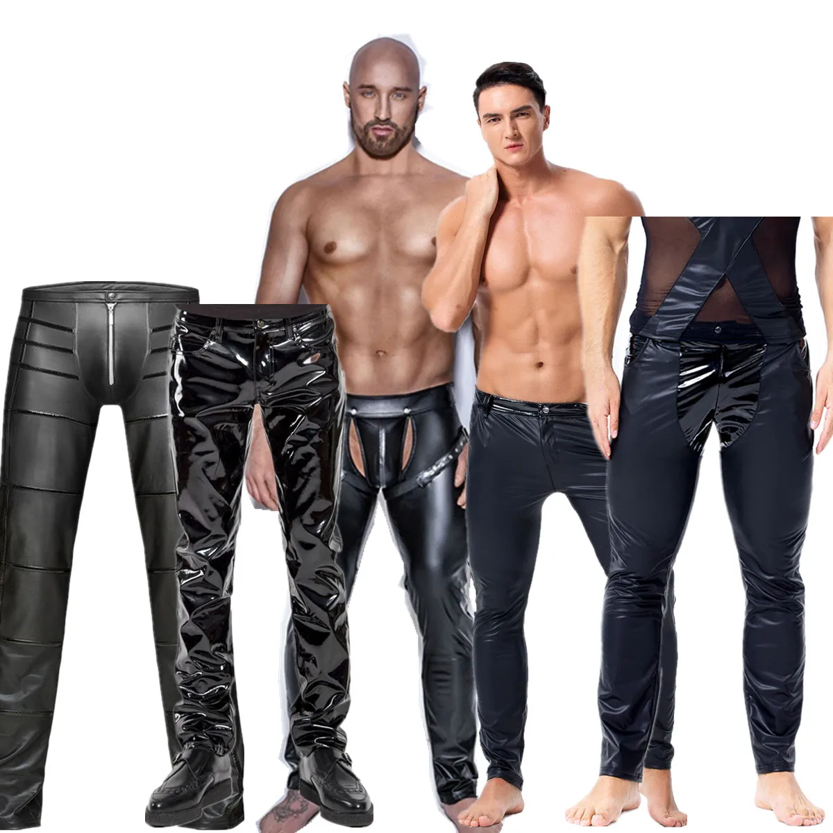 Sexy Male Erotic latex PVC Wetlook Pants Nightclub Erotic Party PU Faux Leather Men Clubwear Fetish Exotic Cosplay Costume