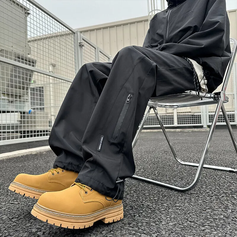 

Summer Black Casual Pants Men Fashion Straight Pants Men Streetwear Hip-hop Loose Waterproof Pants Mens Trousers Plus Size 5XL