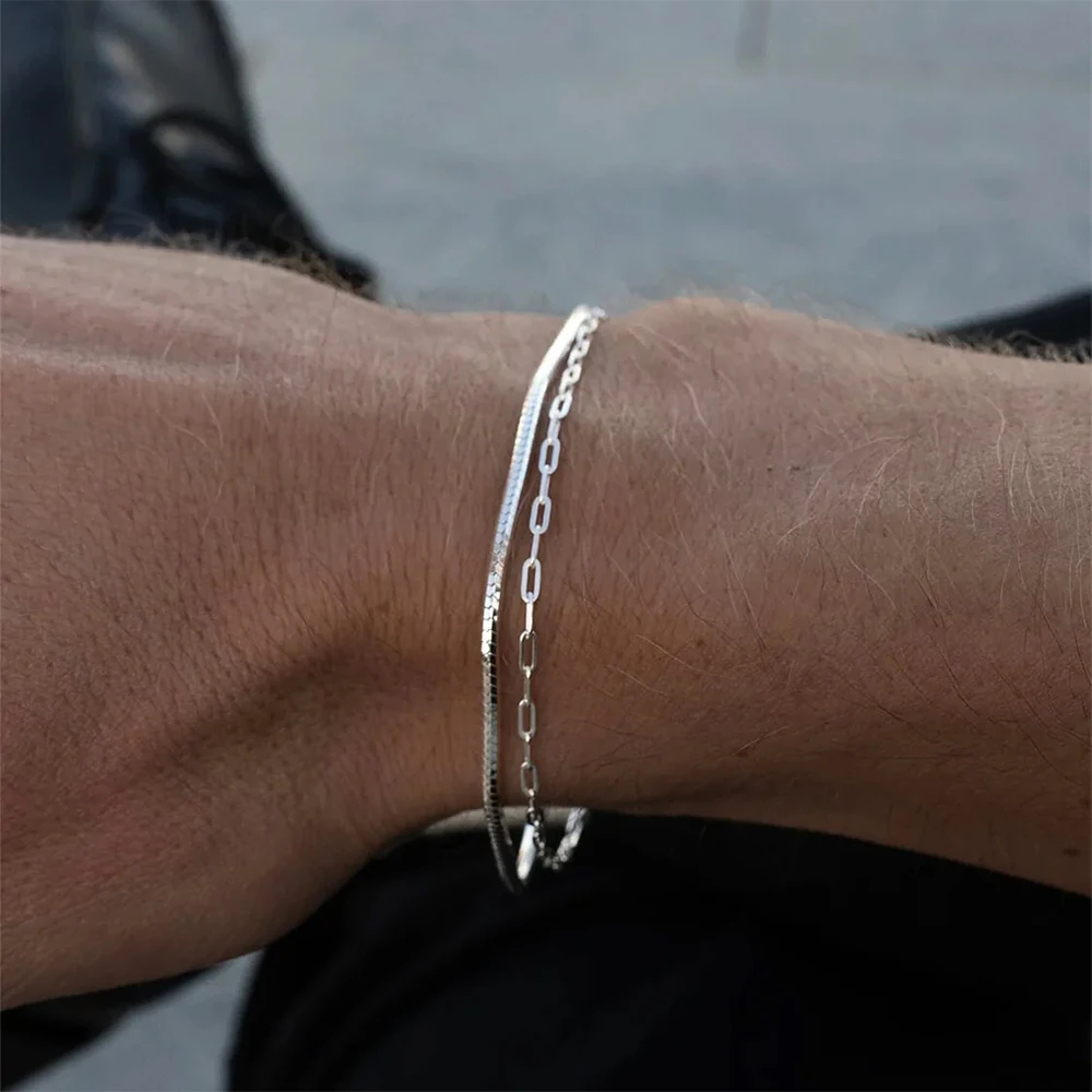 eManco 2MM Stainless Steel Paperclip Chain Adjustable Men\'s Bracelet Simple Accessories Birthday Party Gifts Direct Marketing