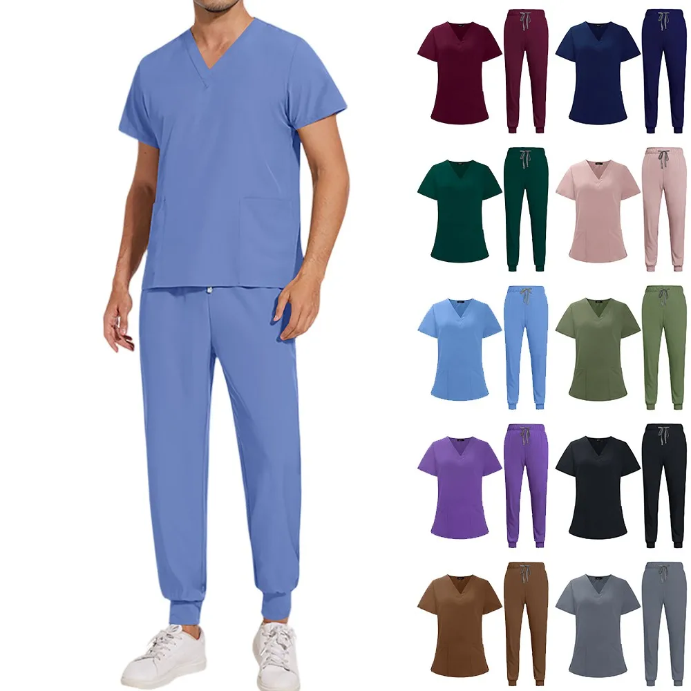 

Mens Scrub Unisex Uniform V-neck Short Sleeved Top Straight Pants Set Pet Beauty Clinic Veterinary Uniform Nurse Workwear