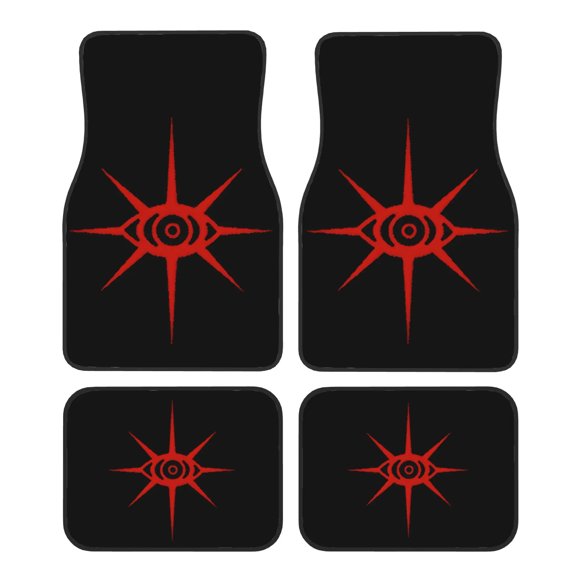 Set Of Four Premium Car Floor Mats With Red Eye Design | Polyester Fiber, Universal Fit, Paving A Warm Place, Traveling Thousand