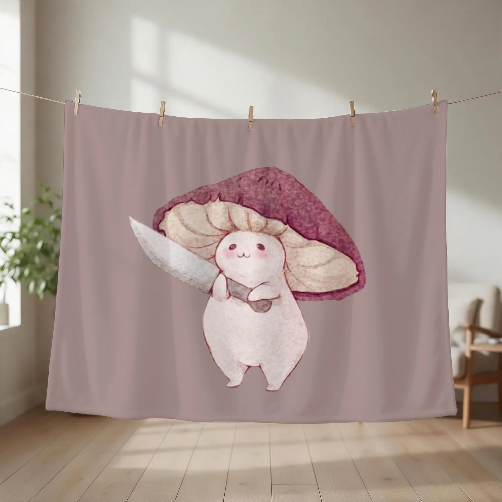Cute mushroom with a knife Throw Blanket Plaid on the sofa Softest christmas decoration decorative Blankets