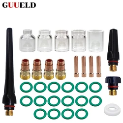 TIG Stubby Gas Lens Collet Body & #5#6#7#8#10 Pyrex Cup Kit For DB SR WP 17 18 26 TIG Torch Welding Accessories 33pcs