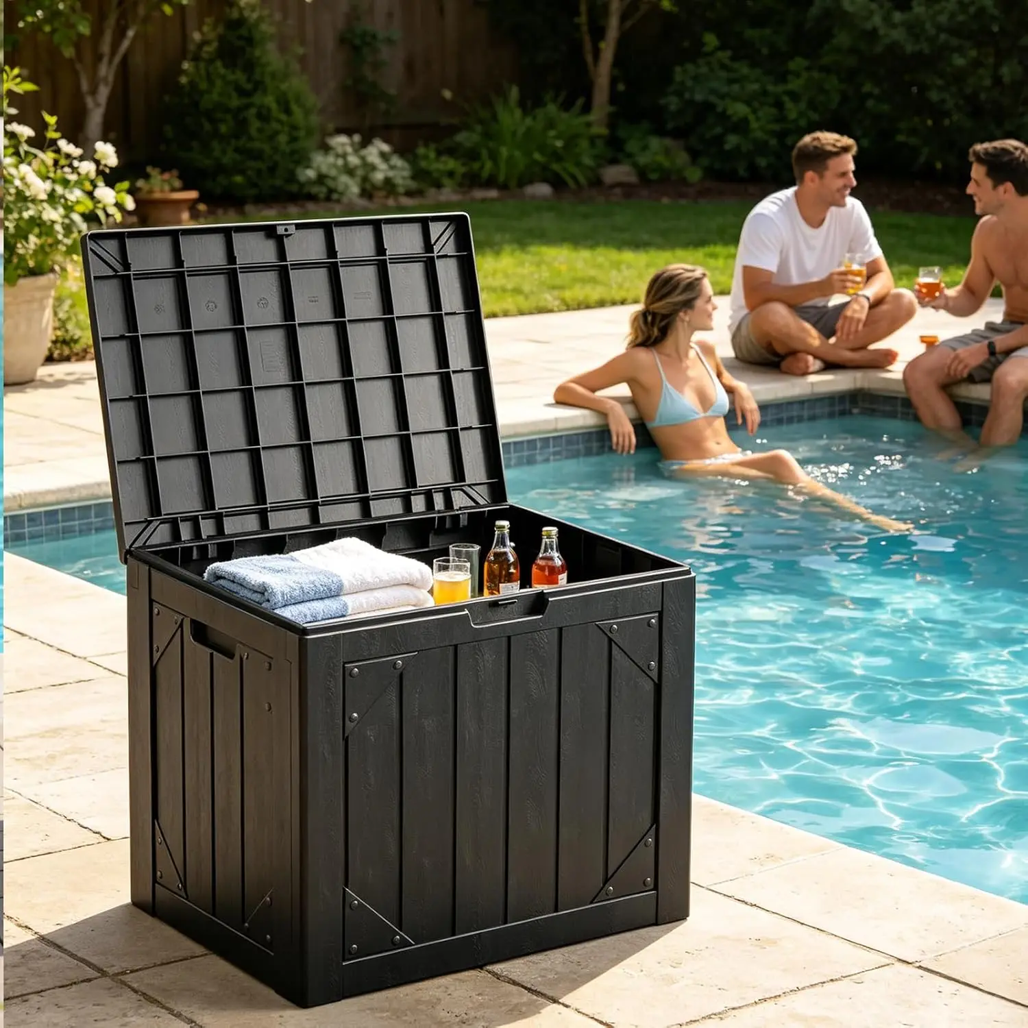 30 Gallon Outdoor Storage Box with Seat, Waterproof Resin Deck Box for Patio Cushions and Garden Tools, Lockable UV Resistant