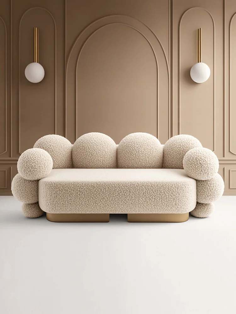 Creative designer sofa straight wabi-Sabi modern simple lamb velvet bobo ball personalized customized sofa