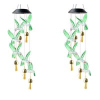 Hot YO-2 Pcs Solar Bird Wind Chimes Outdoor,LED Color Changing Solar Wind Chime With 6 Bells,Solar Lights Garden Decor