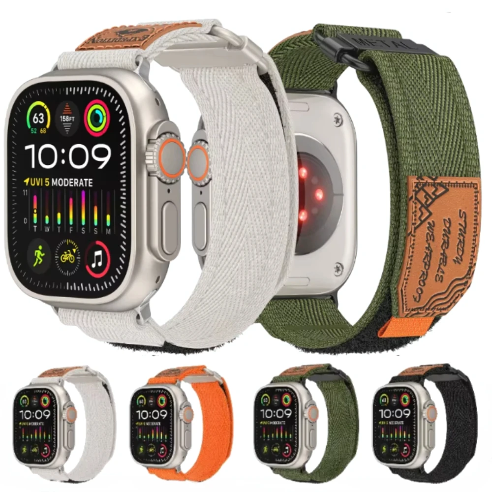 نايلون لساعة أبل الترا 49 ملم 10 46 ملم 42 ملم 9 8 7 45 ملم 41 ملم حزام منسوج بدلاً من سوار لـ Iwatch 6 5 4 3 SE 44 ملم 40 ملم