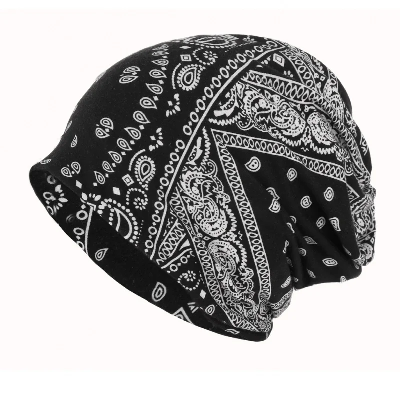 Soft Thin Cotton Men and Women Printed Paisley Pattern Hip-Hop Hipster Fashion Sleeve Cap Neckerchief Cover Dual-Use Hat