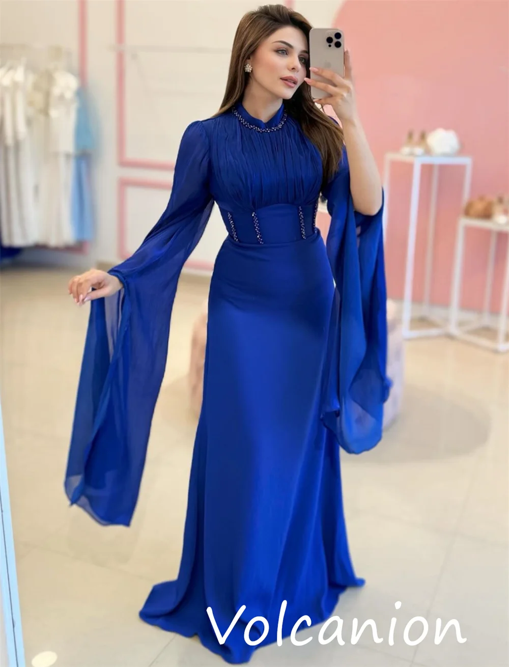 Customized High Quality Jersey Sequined Pleat A-line Scoop Neck Long Dresses Bespoke Occasion Classic Fashion
