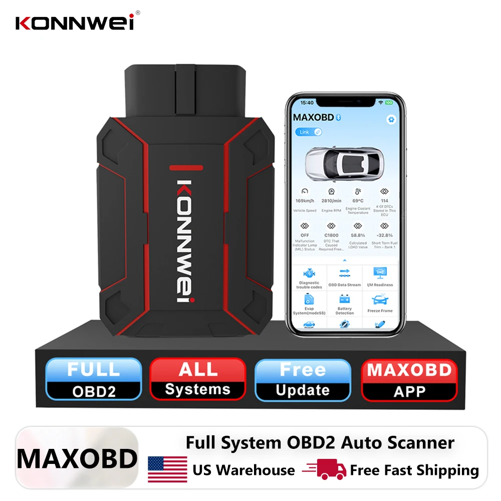 KONNWEI MAXOBD Full System Car OBD2 Diagnostic Tool Bluetooth 5.2 Auto Scanner for Engine/Transmission/ABS/Airbag Code Reader