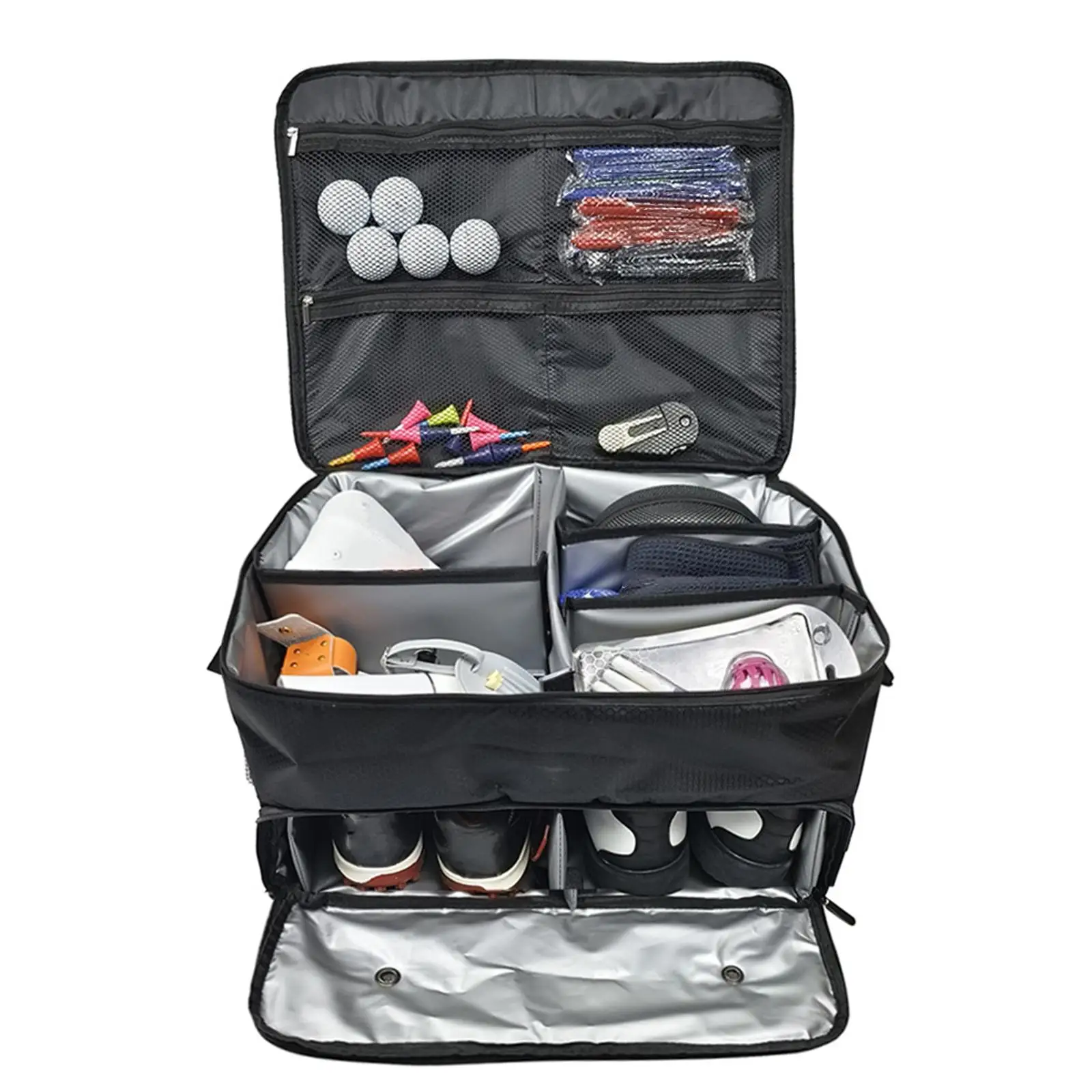Golf Trunk Organizer Portable Zippered Double Layer Golf Trunk Storage