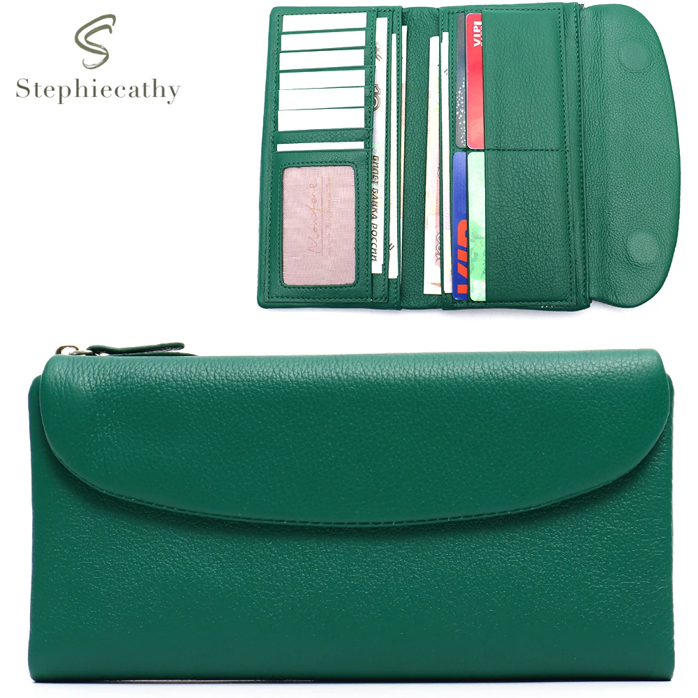 

SC Women Luxury Genuine Leather Long Wallets Functional Card Holders Multi Pockets Simple Style Pouch Female Daily Leather Purse