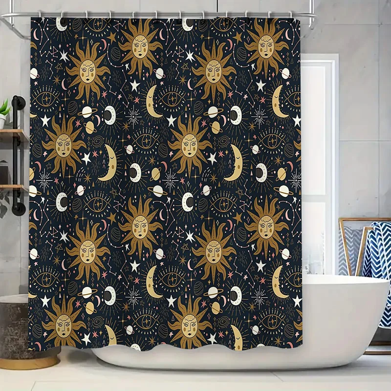 

Boho Shower Curtain Celestial Decor Moon Stars Witchy Aesthetic Tapestry Bathroom Set Vintage Mystical Home Decor Wall Hanging