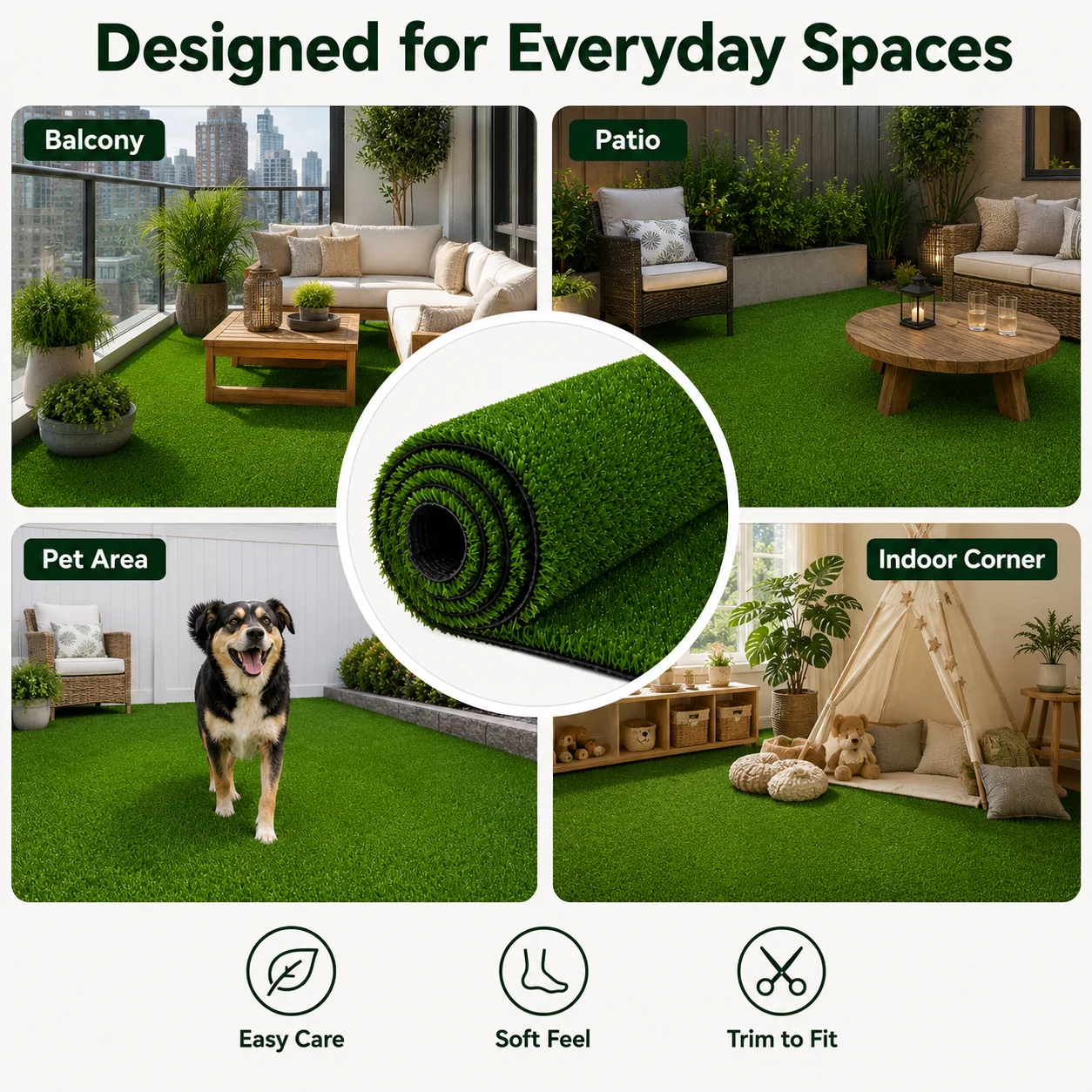 Artificial Grass Turf Roll 4FT X 15FT / 20FT / 25FT / 30FT / 35FT / 40FT, 0.3 Inch Pile Synthetic Lawn, 60-160 Sq.Ft. Artificial Turf for Backyard, Patio, Garden, Balcony & Outdoor Landscaping
