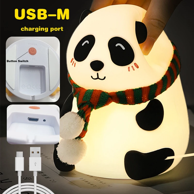 Panda Silicone Lamp Eye Protection Patting Lamp Bedroom Bedside Decoration Baby Toys Night Light 7 Colour Rechargeable LED Light