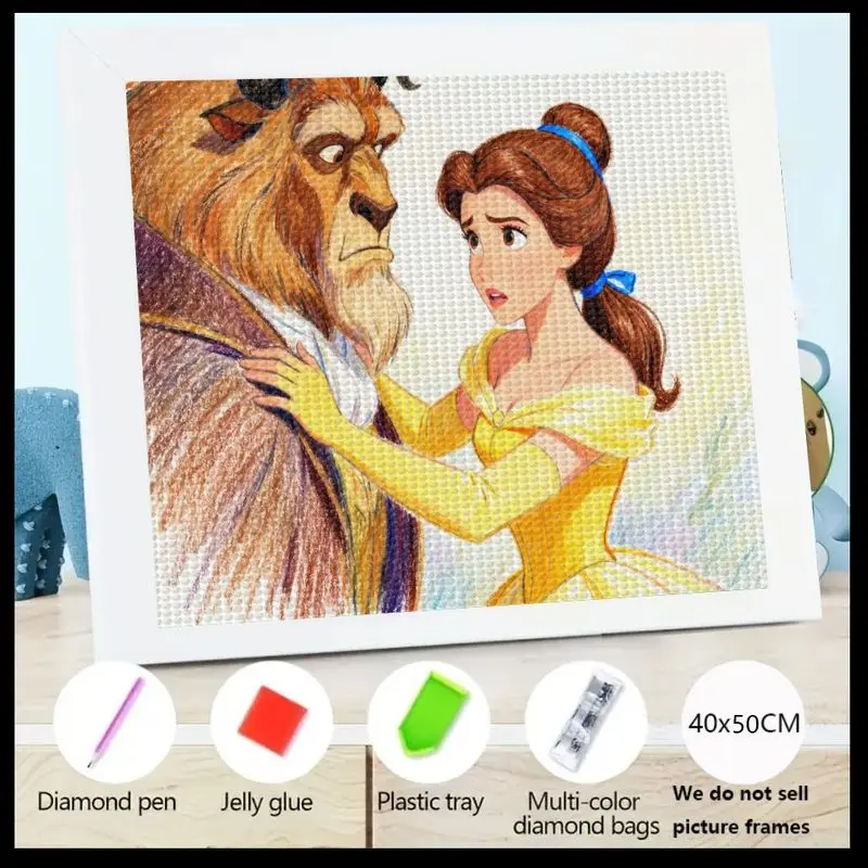 

1PC 5D DIY Diamond Painting Kit, Disney Beauty and the Beast Belle & Beast Full Drill Rhinestone Art Craft, Fairytale Movie Them