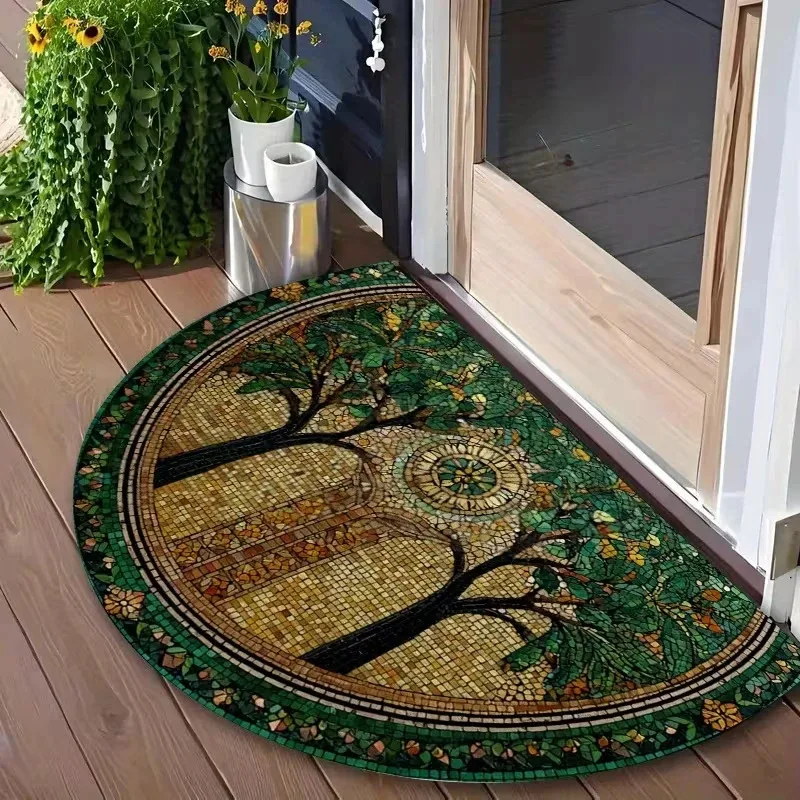 VIKAMA – paillasson semi-circulaire arbre de vie, doux, chaud et réduisant le bruit, pour entrée, couloir, salle de bain, décoration de la maison