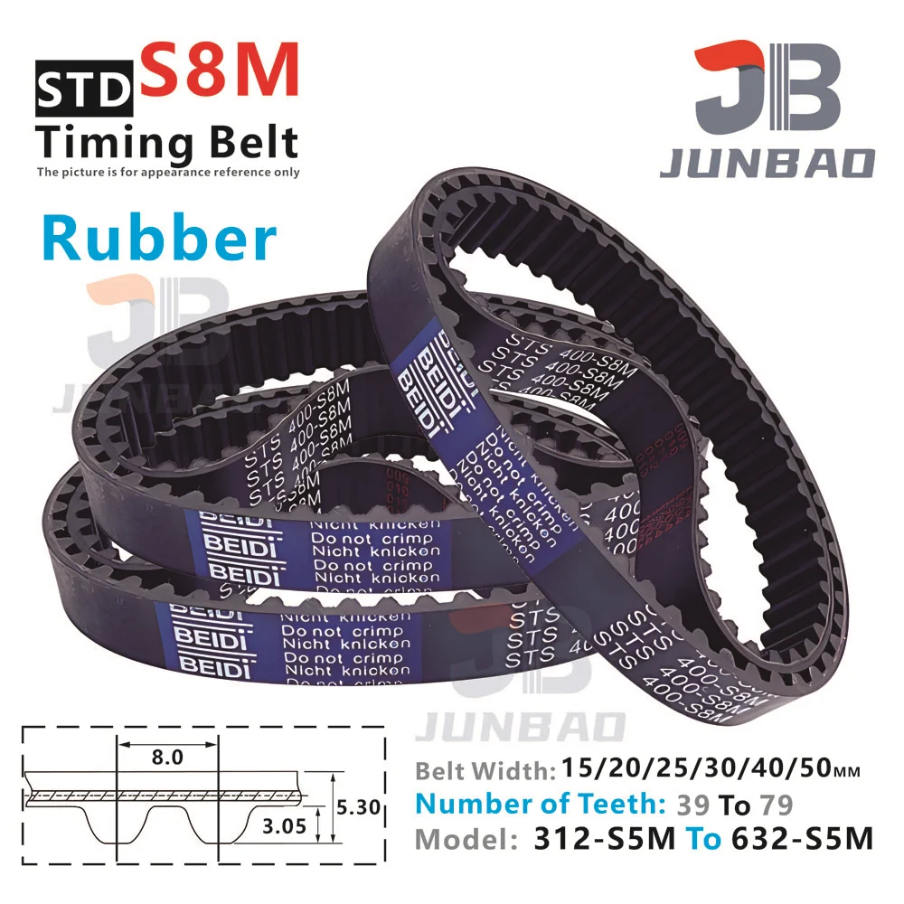 

STD S8M Timing Belt Width 15 20 25 30 40 50MM Pitch Length LP=312MM To 632MM S8M Rubber Conveyor Tooth Synchronous Belt 3D Parts