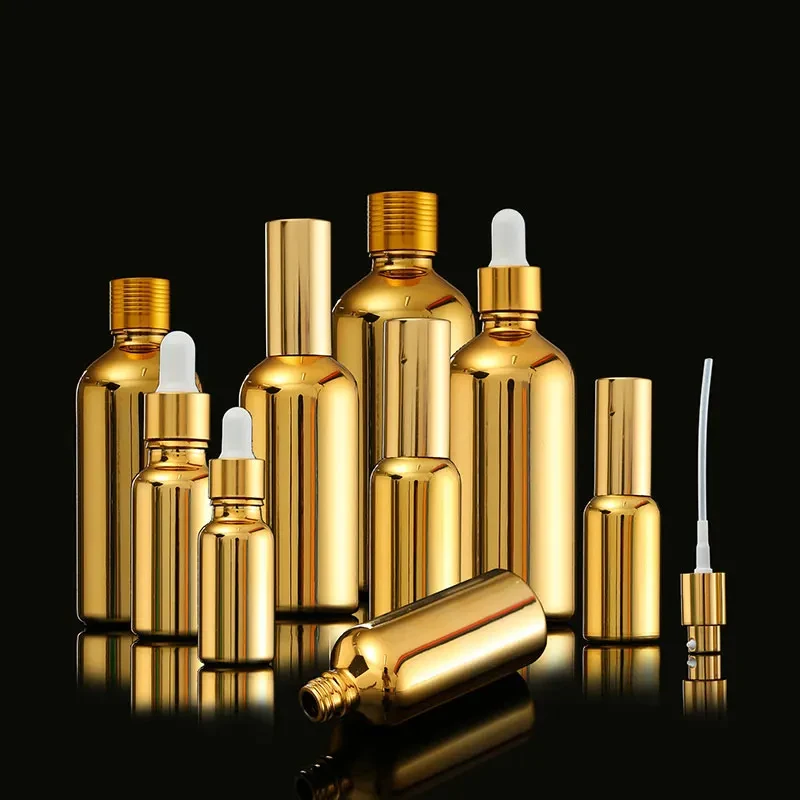 12pcs 5ml-100ml Golden Electroplating Fine Oil Bottle Sample Bottle Glue Head Dropper Bottle Press Drop Separation Empty Bottle