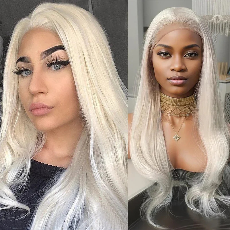 UStyleHair Parrucca anteriore in pizzo biondo platino Onda naturale Capelli sintetici Uso quotidiano Parrucche in platino Cosplay Party Drag Queen