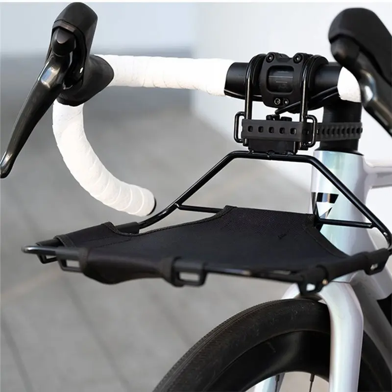 A74K Bicycle Front Rack Bike Cargo Luggage Carrier Rack Aluminum Alloy 15kg Capacity Handlebar Mount for Outdoor Travel