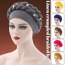 Gorro turbante trenzado para mujer africana, gorro para quimio, gorro de turbante, gorros Hijab, pañuelo para la cabeza, envoltura para la cabeza, turbante árabe musulman para mujer