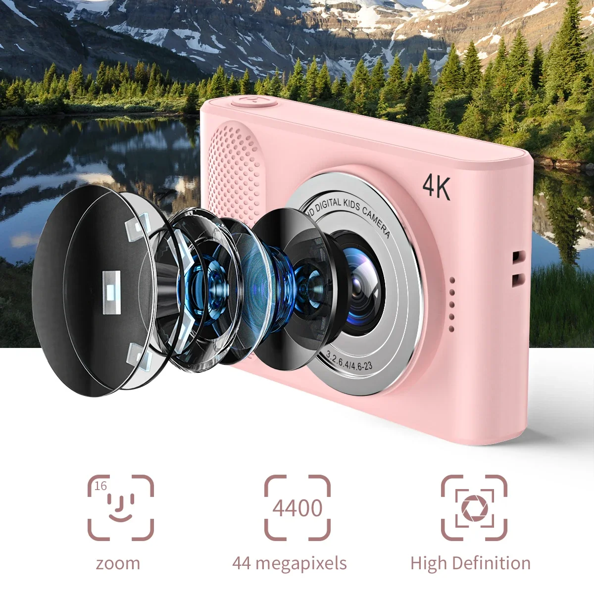 4K HD Mini Digital Camera Sony lens 44M Pixels 2.4 Inch Screen Student Digital Cam Auto Focus 4x Zoom Photography Outdoor Travel