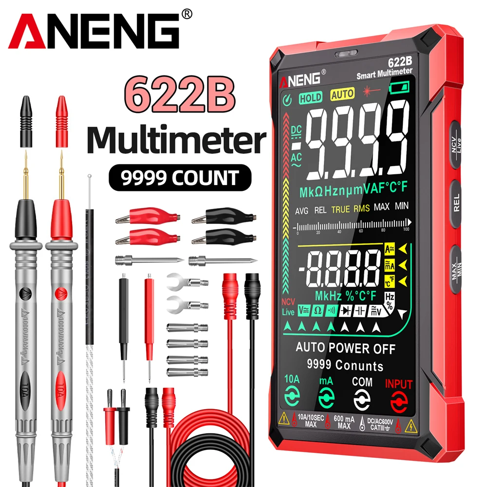 

Мультиметр ANENG 622B с функцией подсчета показаний (9999) + силиконовый зонд PT1005B, высокоточный многофункциональный набор инструментов для электрических измерений