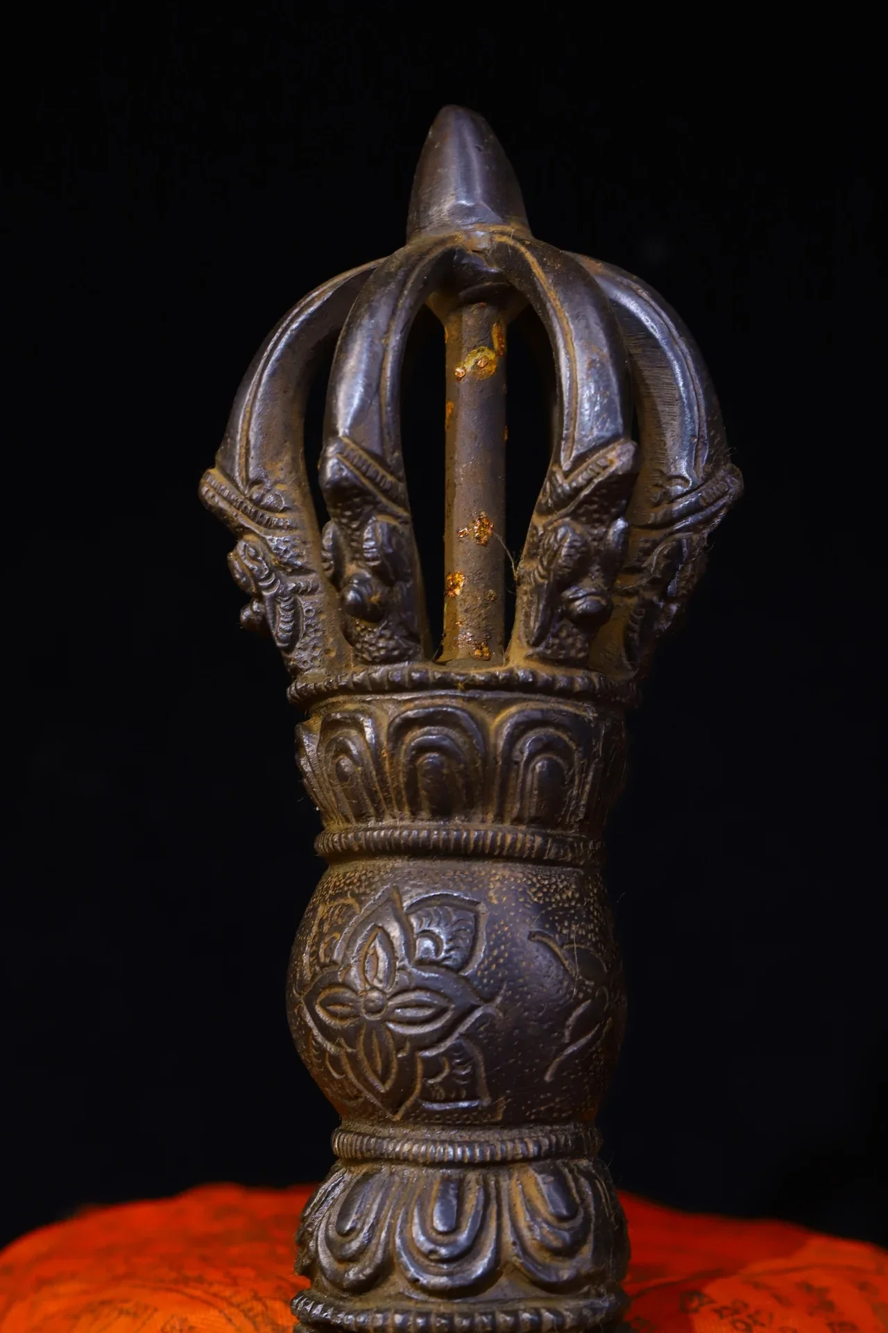 9Tibetan Temple Collection Old Bronze Cinnabar Nine Shares Vajra Flower Dorje Vajra Phurp Amulet Dharma Town House Exorcism