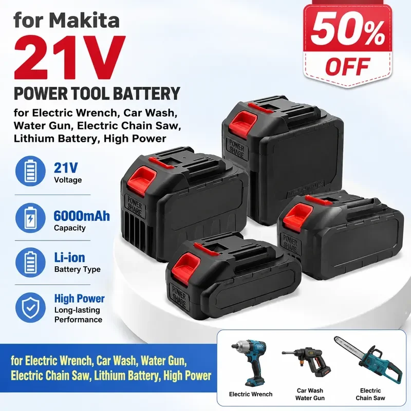 

21V 10000mAh for Makita Power Tools Battery for Cordless Impact Wrench Pressure Washer Chainsaw High Power Lithium Ion