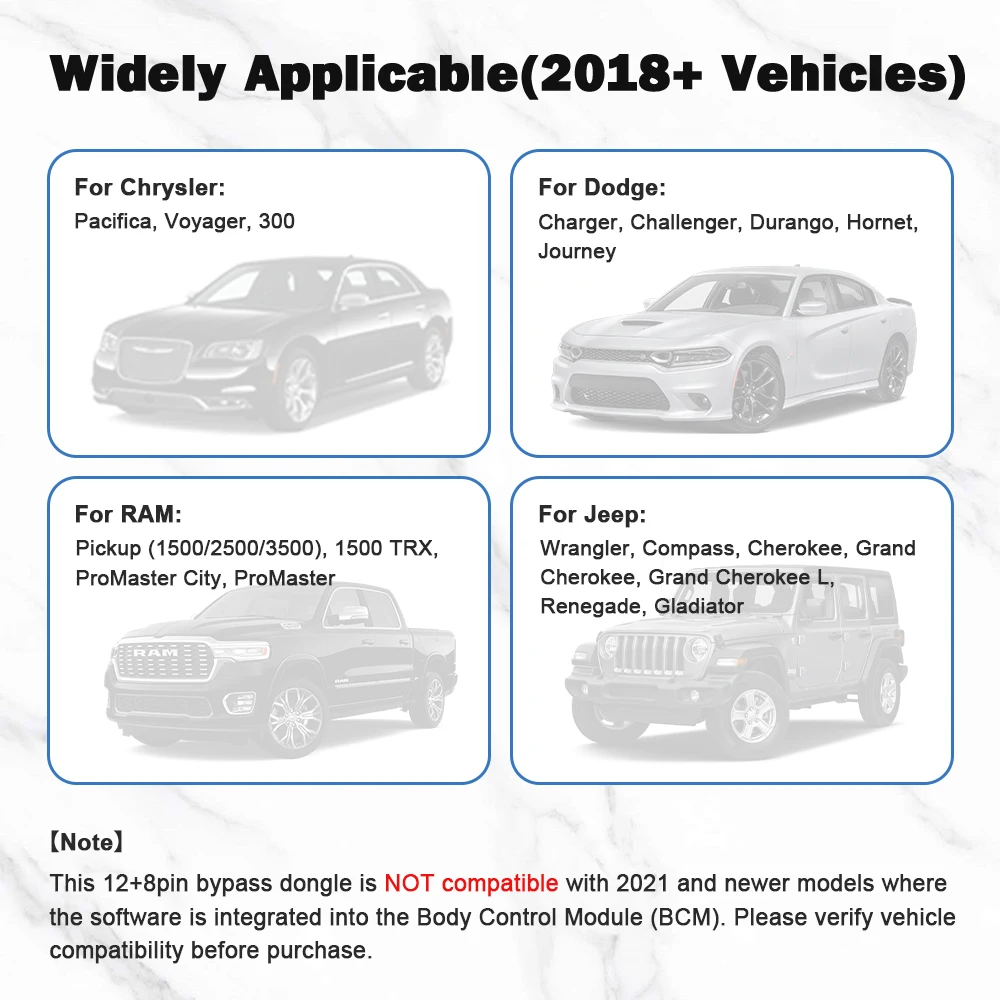 Adapter FCA 12+8 SGW Bypass Dongle do Chrysler / Dodge / Jeep / RAM / FIAT / MASERATI 12-pin 8-pin OBDII Adapter Bezpieczeństwa Gateway