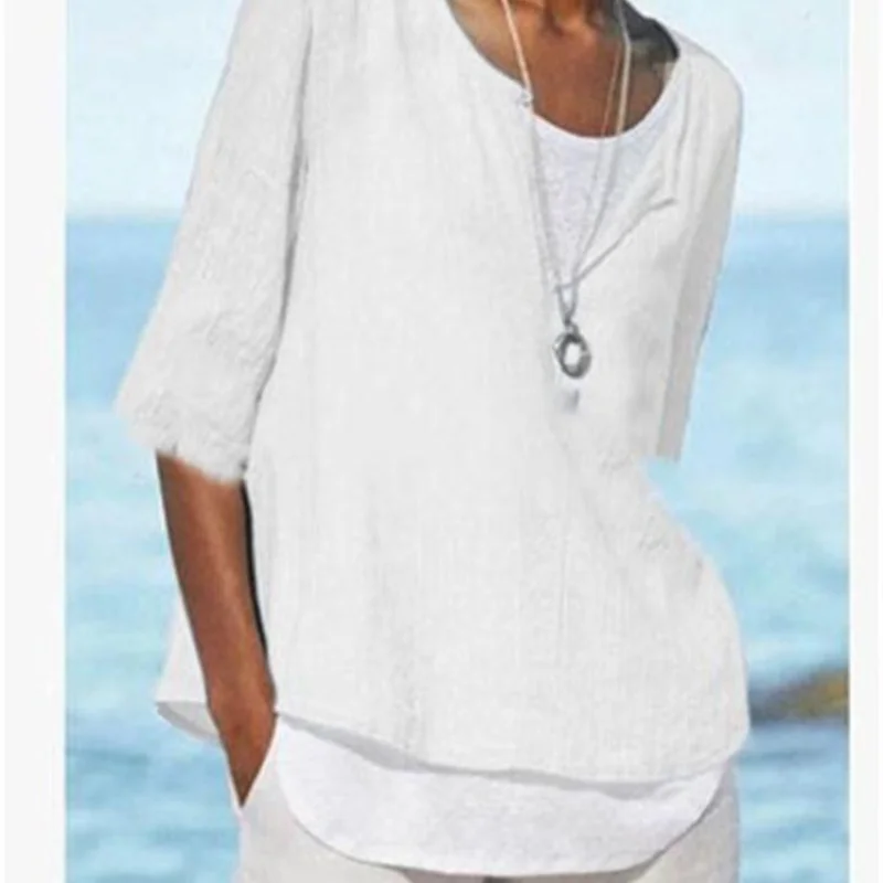 2023 New Women\'s Clothing Solid Color Summer V-Neck Three Quarter Loose Casual Commute All-match Edgy Contrast Color T-shirt