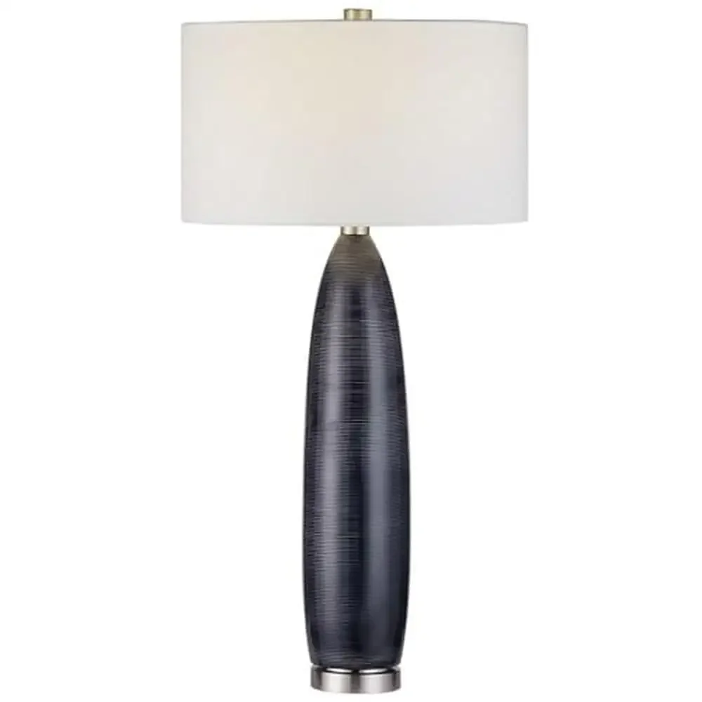 Iron Table Lamp Ceramic Base Prussian Blue-gray Glaze Brushed Nickel Plated 1 Light White Shade 7lb