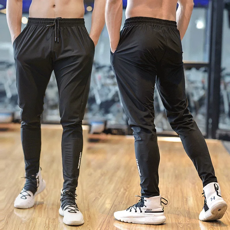 Men Sport Pant Training Bodybuilding Trousers Youngster Fitness Running Sweatpant Thin Elastic Dry Fit Zipper Pockets Long Pants